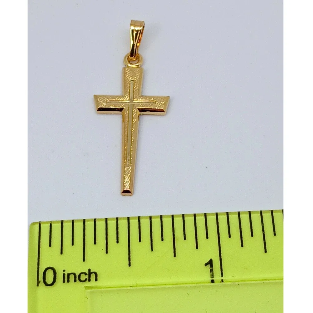 Karatbond Vintage Y2K Textured Gold Double Cross Pendant Made USA New Old Stock